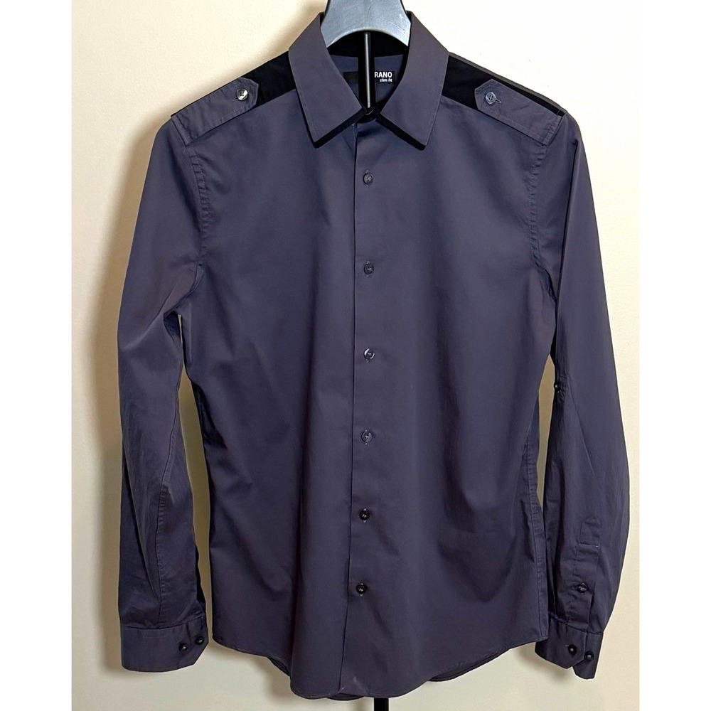 Murano Slim Fit Gray Long Sleeve Point Collar Button Shoulder Shirt S 32/33 EUC